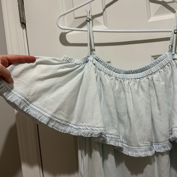 NEW w/tags Chambray Denim Fringe Off or Cold Shoulder Dress light weight & soft - Picture 3 of 10